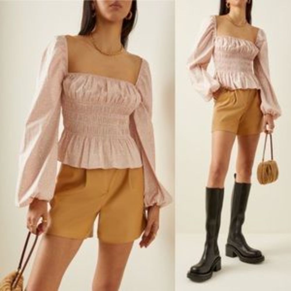 STAUD Pink Smocked Blouse